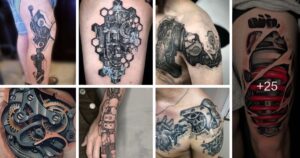 Lee más sobre el artículo 25 Tatuajes Biomecánicos: Fusionando la Máquina y la Carne en la Piel